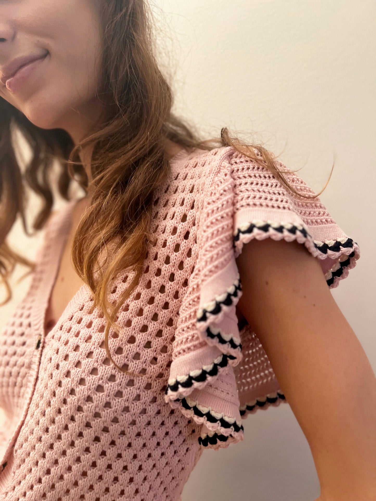 Gilet tricot ajouré - Rose Desbois