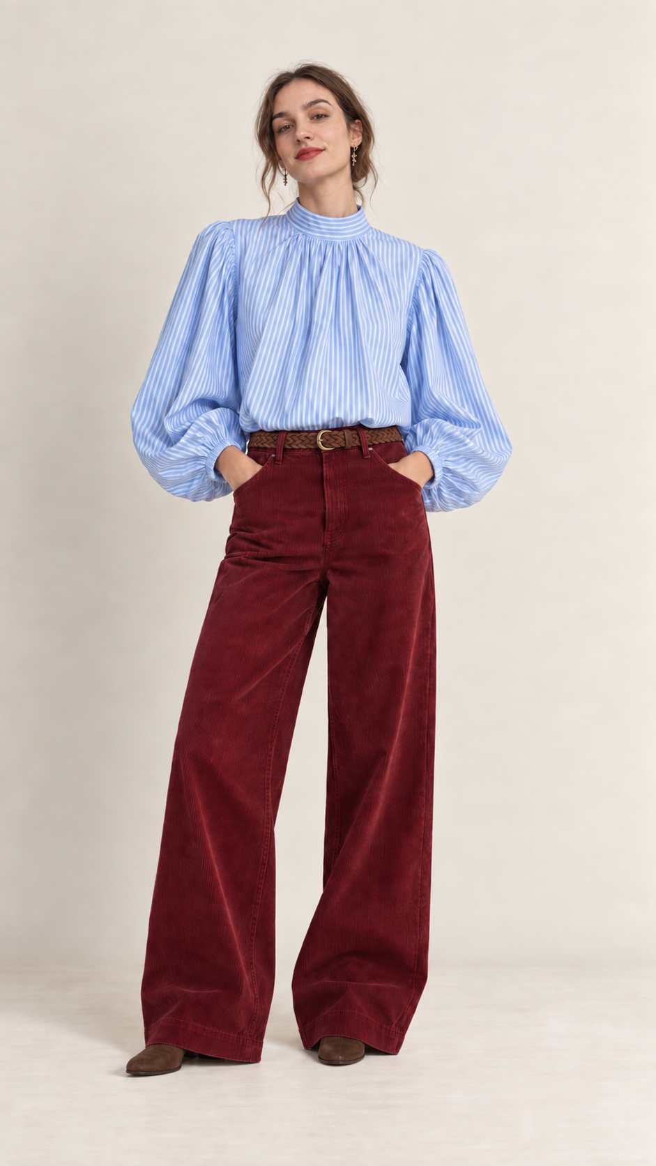 Pantalon Tom velours grenat