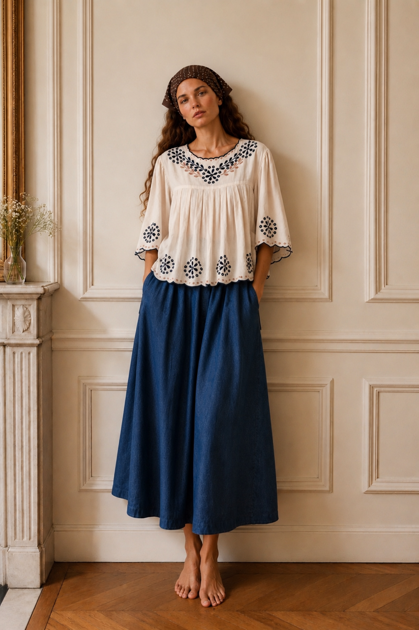 A - Blouse Divine brodée écrue – Rose Desbois
