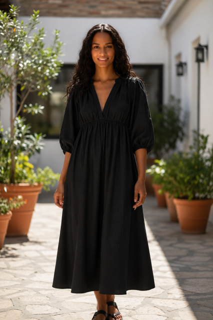 A - Robe Capri popeline noire ou blanche