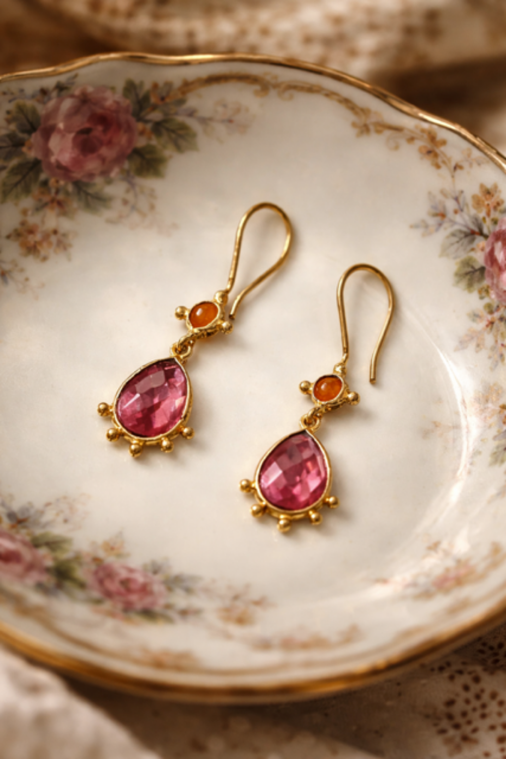 Bloucle d'oreilles Rose et Ambre