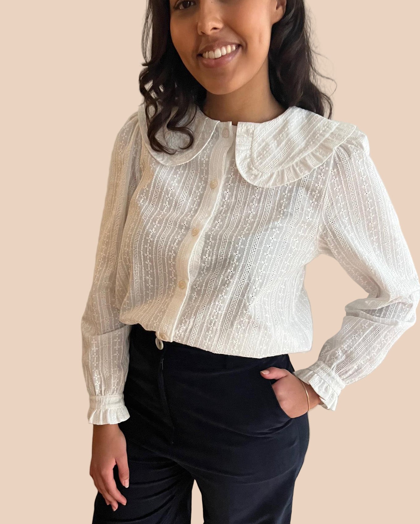 Blouse rose desbois grand col