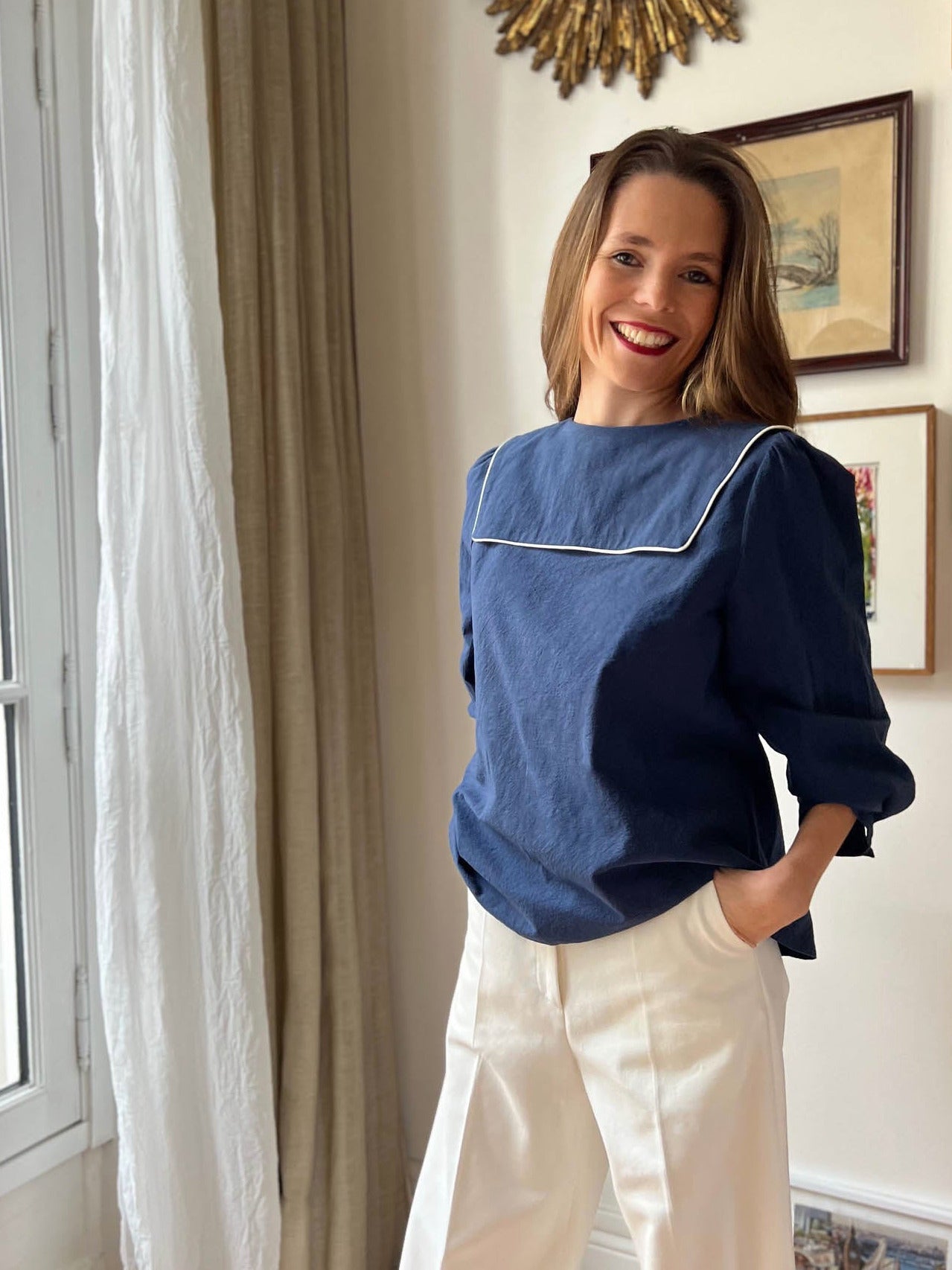 Blouse marine grand col marin  