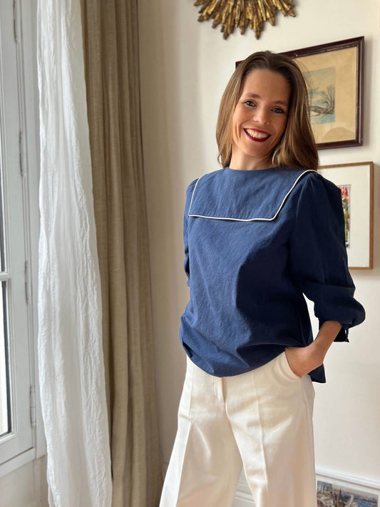 Blouse marine grand col marin  