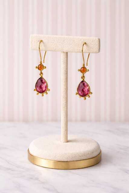 Bloucle d'oreilles Rose et Ambre
