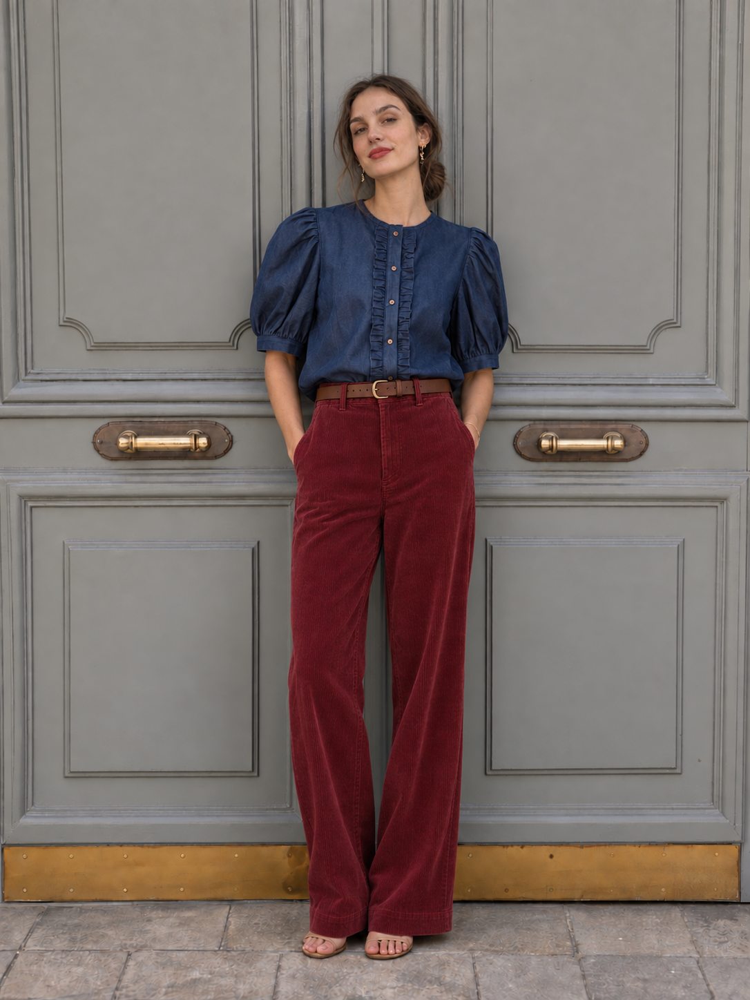 Pantalon Tom velours grenat