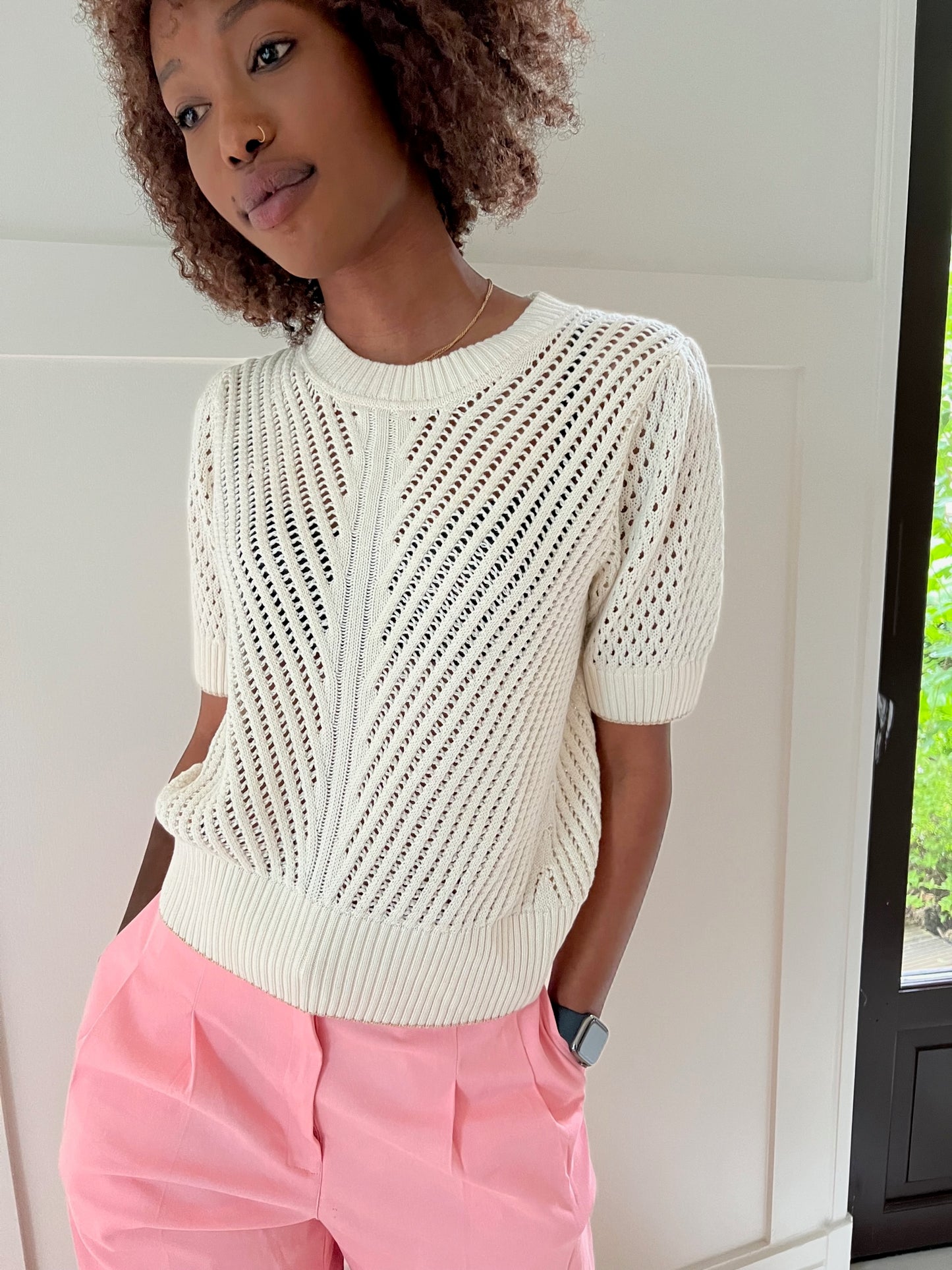 pull ecru été rose desbois