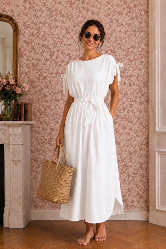 Robe blanche longue rose desbois