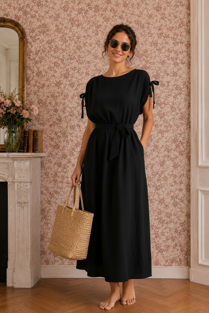 Robe ceinturée épaules réglables 