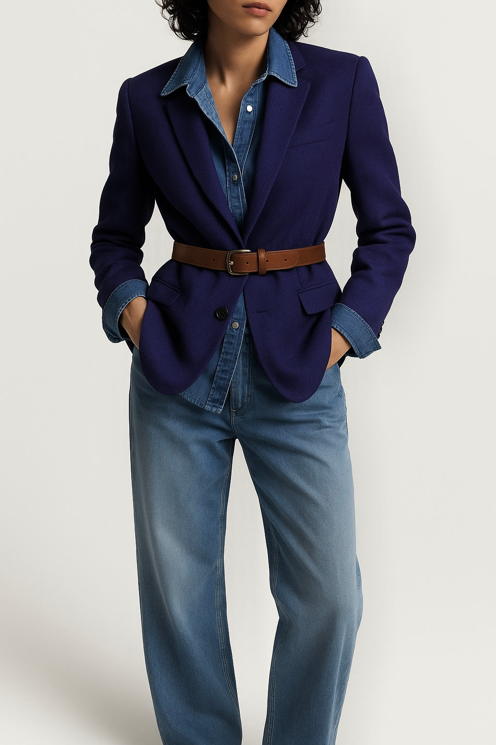 veste marine tissée chevron 