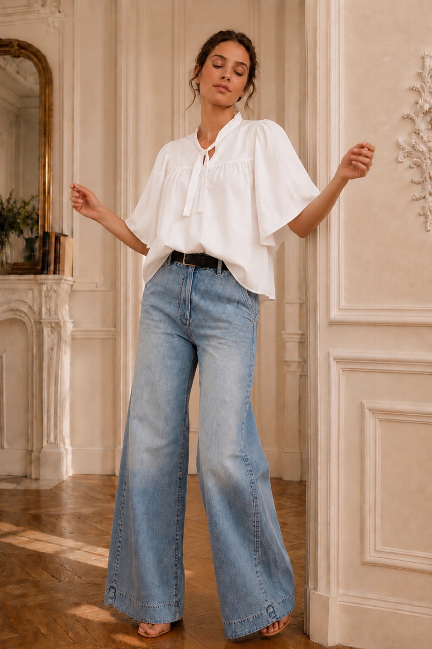 blouse avec col à nouer rose desbois